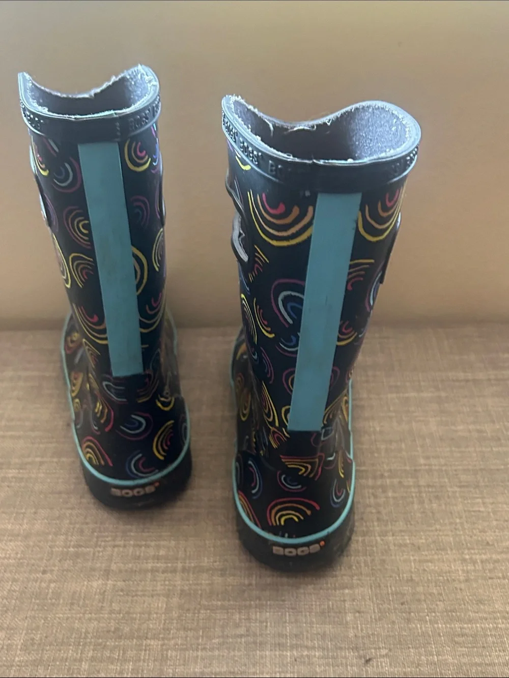 BOGS Kids size 4 Black Rainbow-Print Rain Boots